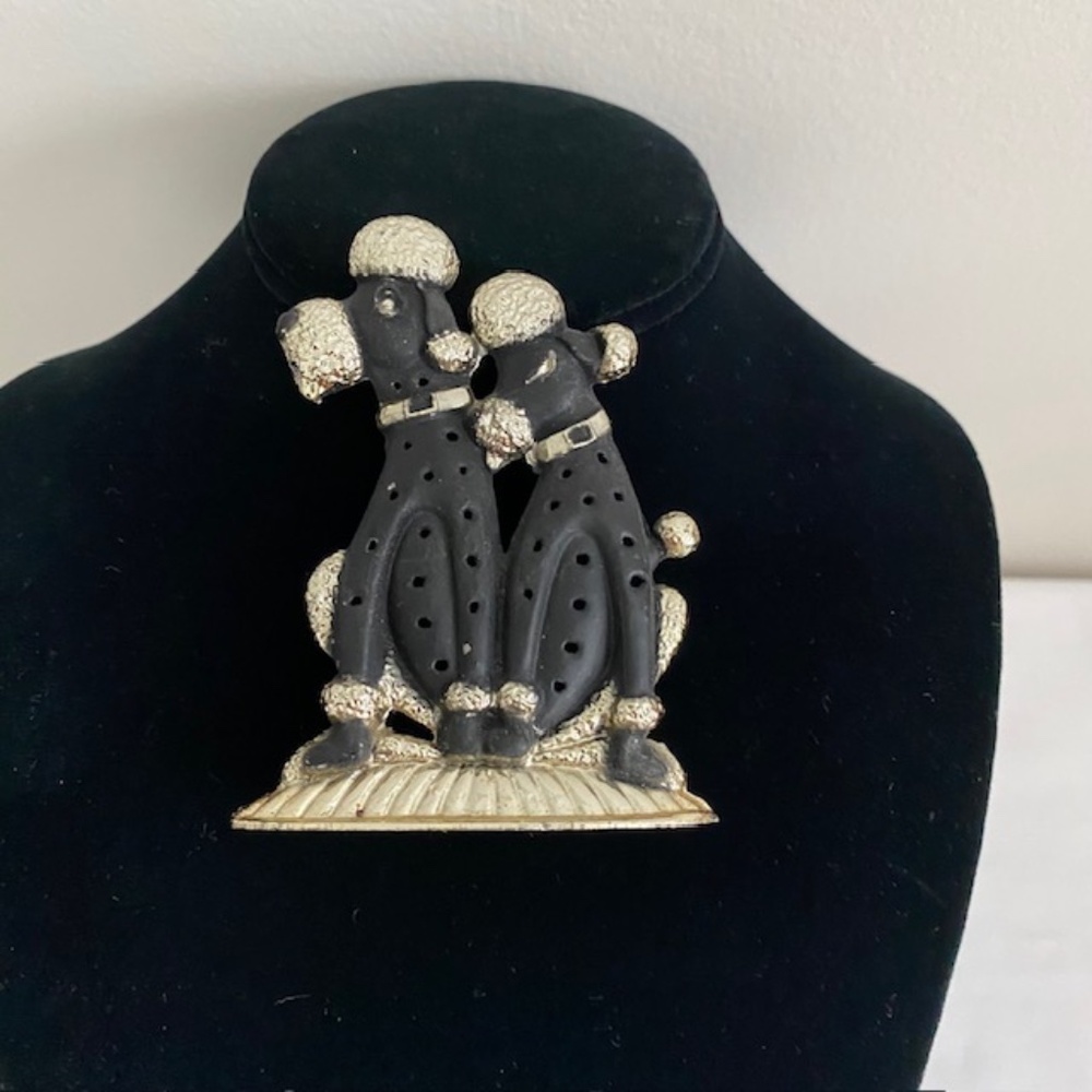 Vintage TORINO Black & Silver Tone Metal Poodle Earring Holder Organizer